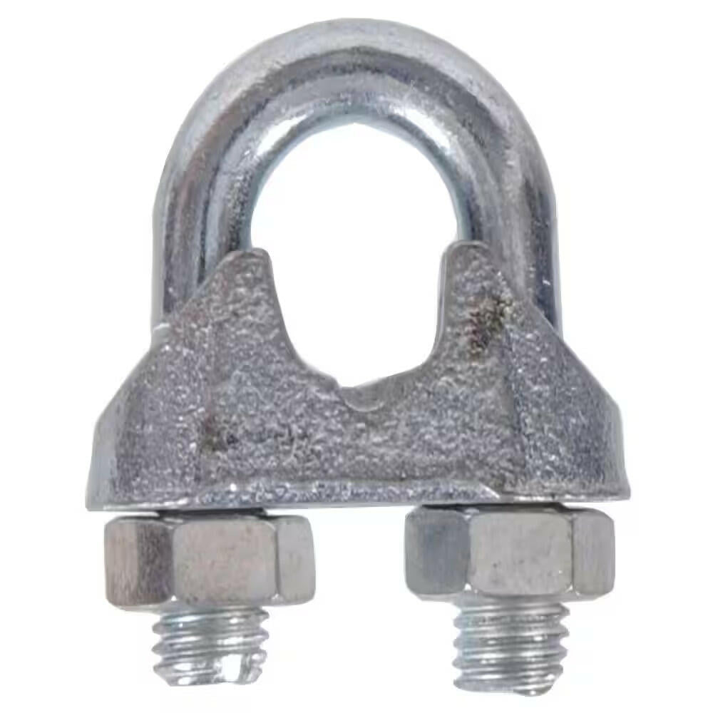 Metal wire clip with two bolts on a white background