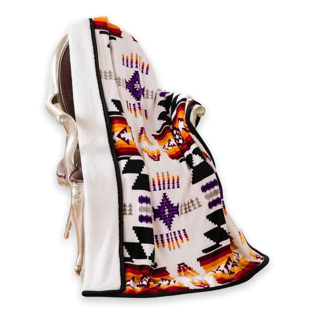 High-heeled shoe with a colorful patterned scarf draped over it on a white background