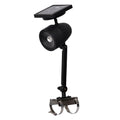 Black solar-powered outdoor light fixture on a white background