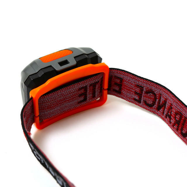 Close-up of a dog collar with an orange and black buckle on a white background