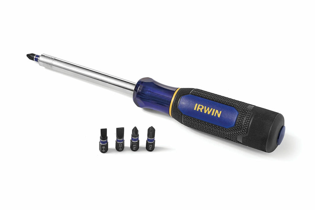 Screwdriver set with interchangeable bits on a white background, featuring the Irwin brand.