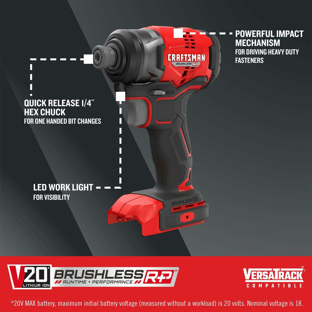 Craftsman impact driver with features highlighted on a dark background
