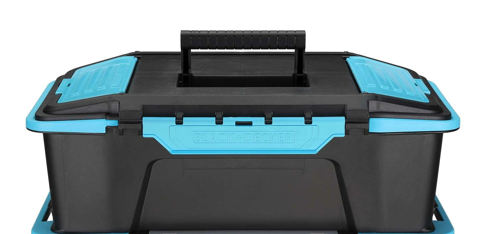 Black toolbox with blue accents on a white background