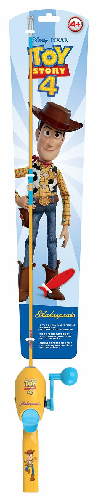 Toy Story 4 fishing rod with Woody character on packaging