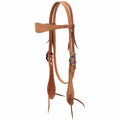 Brown leather horse bridle on a white background
