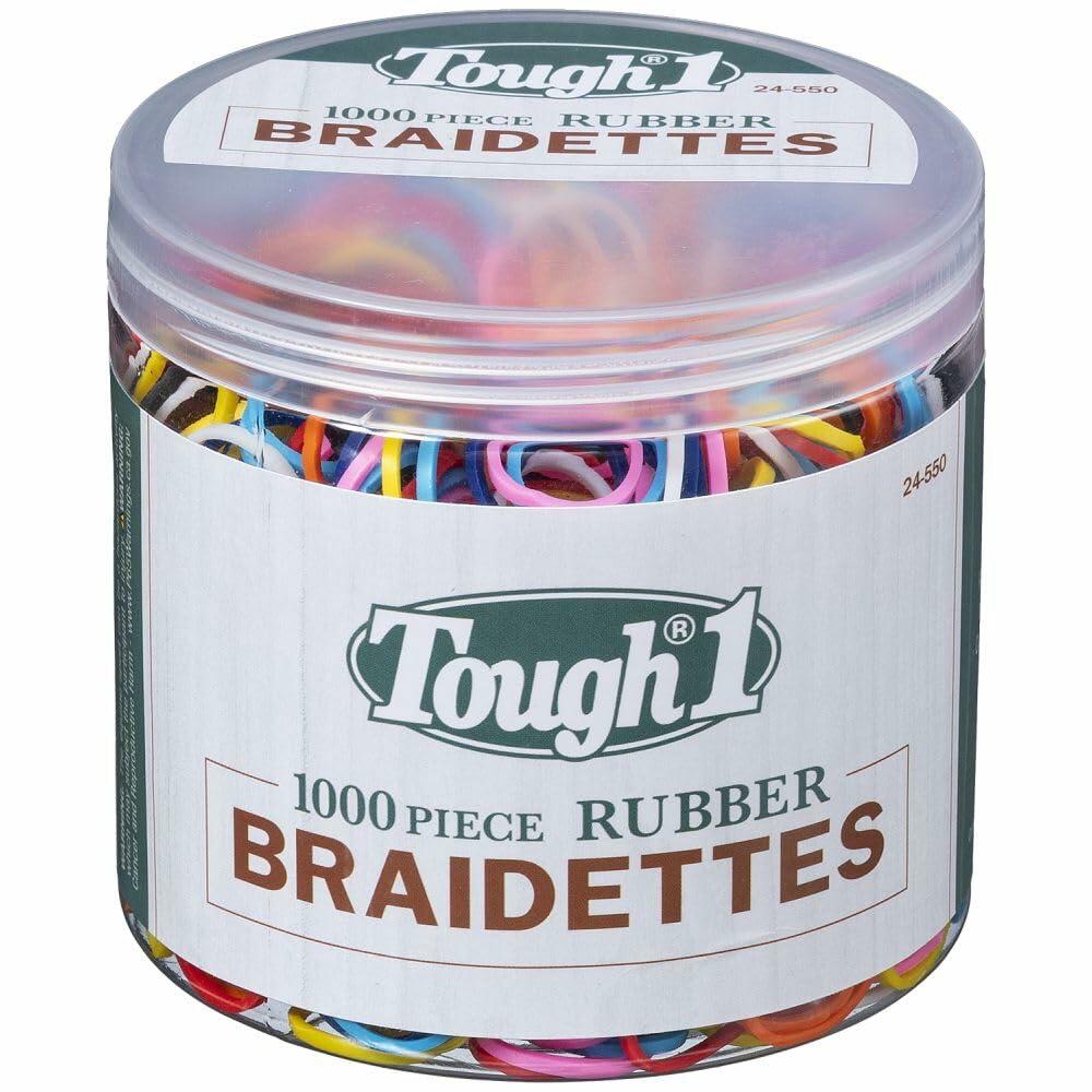 Tough 1 rubber braidettes in a container on a white background