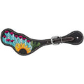 Decorative leather strap with floral design on a white background