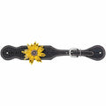 Black leather strap with a yellow sunflower design on a white background