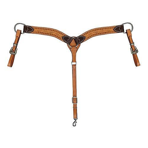 Brown leather halter with metal hardware on a white background