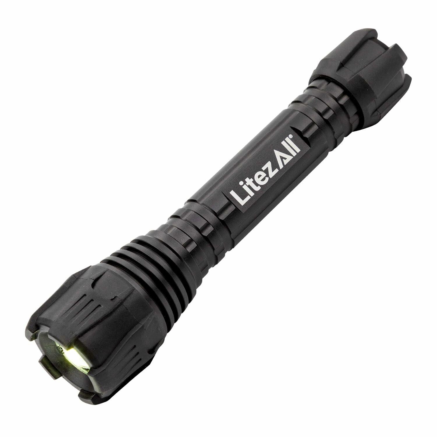Black flashlight with 'LitezAll' branding on a white background