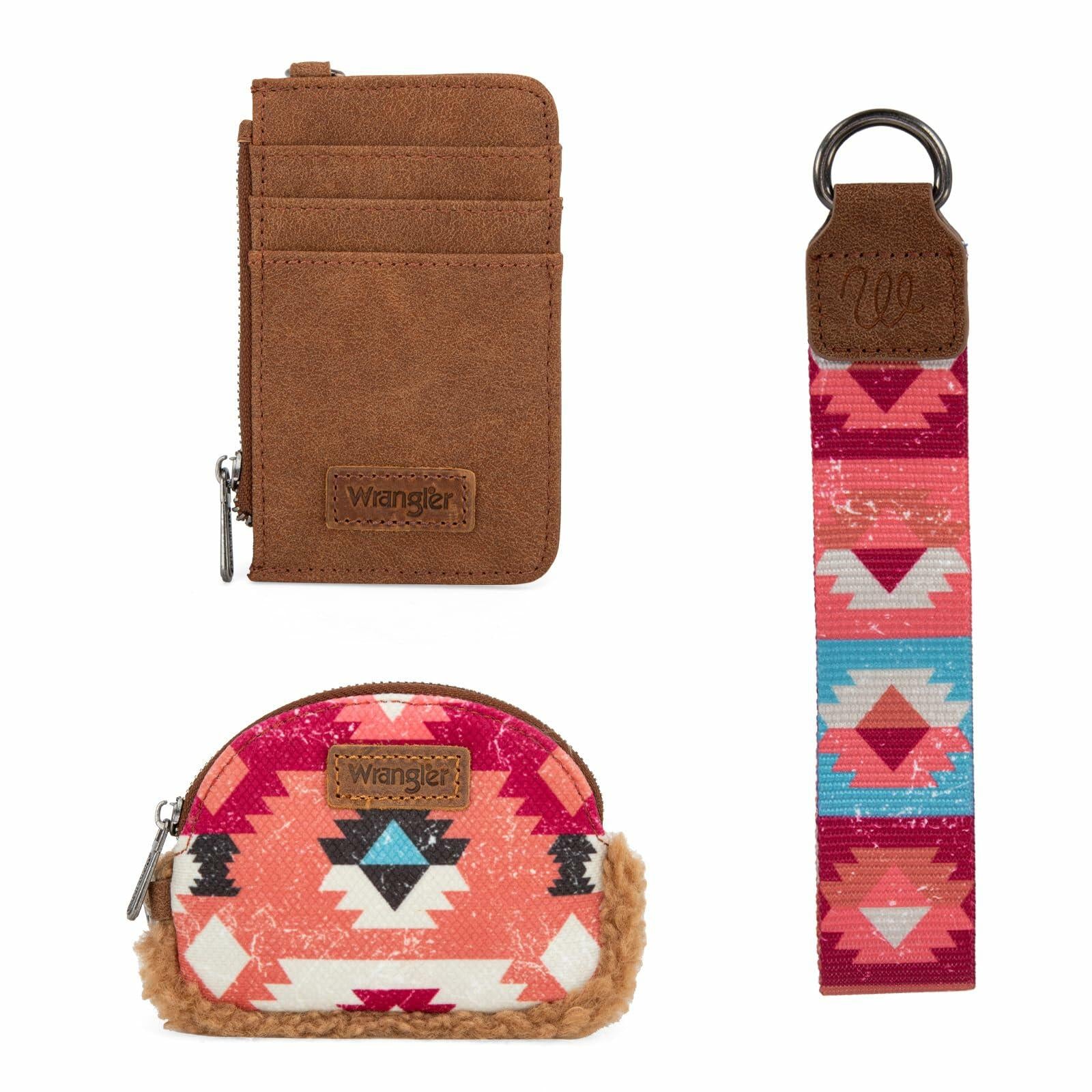 Wrangler Western Keychain Wristlet Wallets for Women Dual Pouch Wristlet Sherpa Coin Purse
