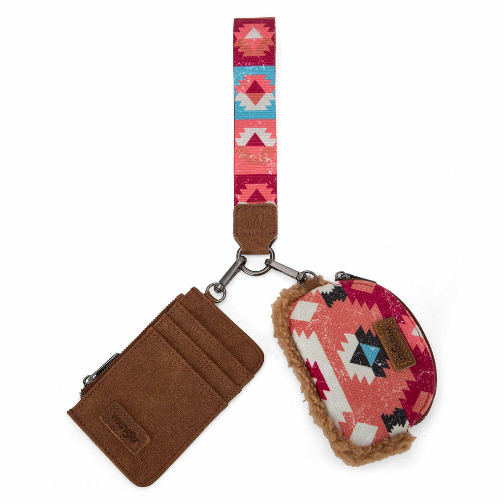 Wrangler Western Keychain Wristlet Wallets for Women Dual Pouch Wristlet Sherpa Coin Purse