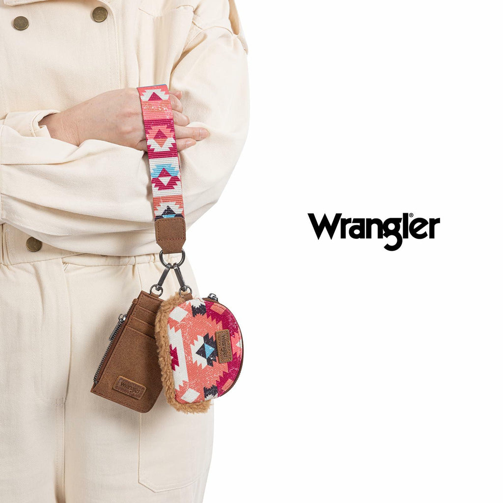 Wrangler Western Keychain Wristlet Wallets for Women Dual Pouch Wristlet Sherpa Coin Purse