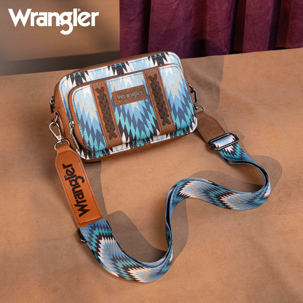 Wrangler Crossbody Bags for Women Multi pocket Double zipper shoulder bag Western purse Boho womens Cross body purse for Women Wallet