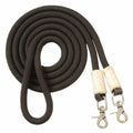 Brown rope dog leash with metal clasps on a white background