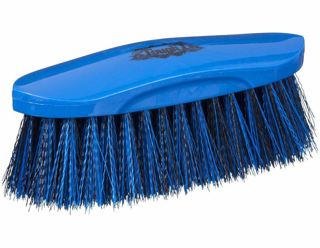 Blue brush with black bristles on a white background