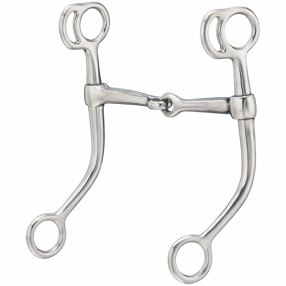 Metal horse bridle bit on a white background