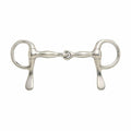 Silver horse bridle bit on a white background