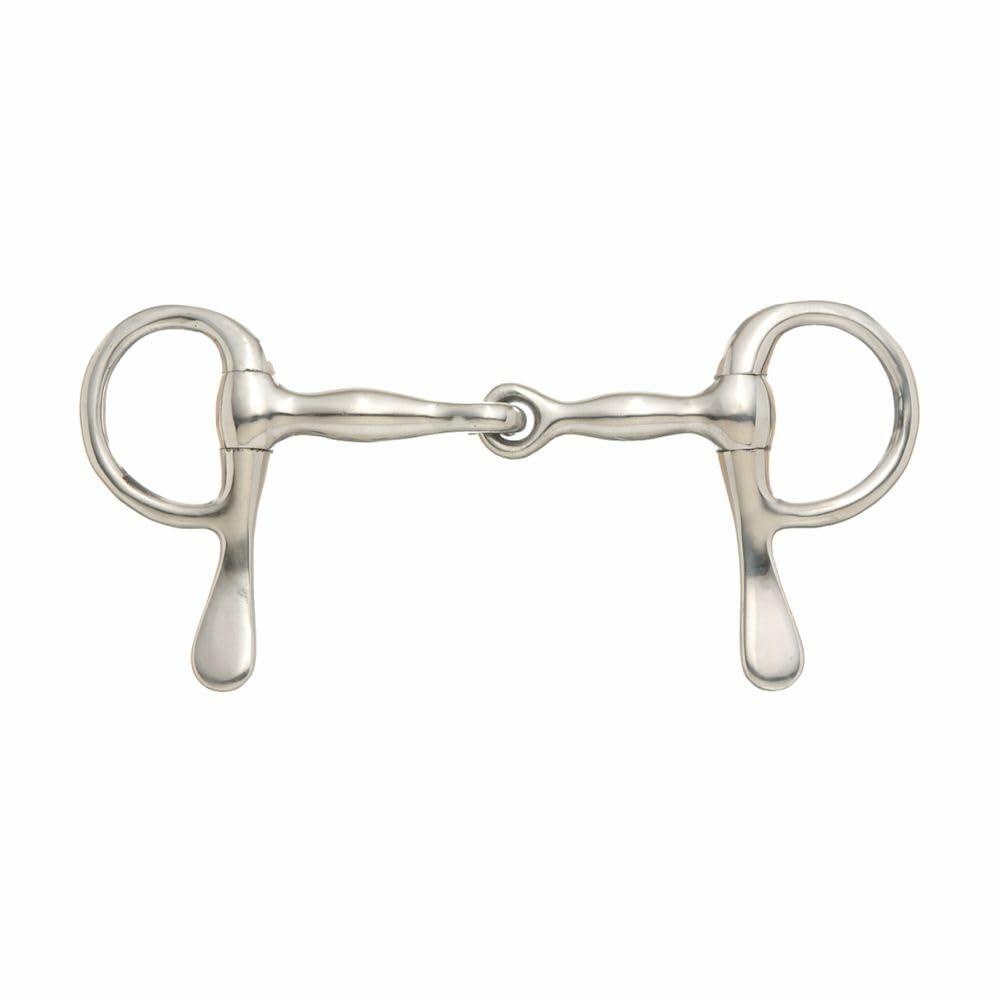 Silver horse bridle bit on a white background