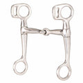 Silver horse bridle bit on a white background