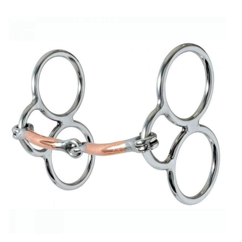 Metal horse bridle bit with rose gold center on a white background