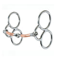 Metal horse bridle bit with rose gold center on a white background