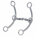 Metal horse bridle bit on a white background