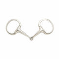 Silver metal bridle bit on a white background