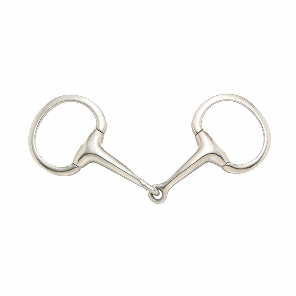 Silver metal bridle bit on a white background