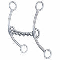 Metal horse bridle bit on a white background