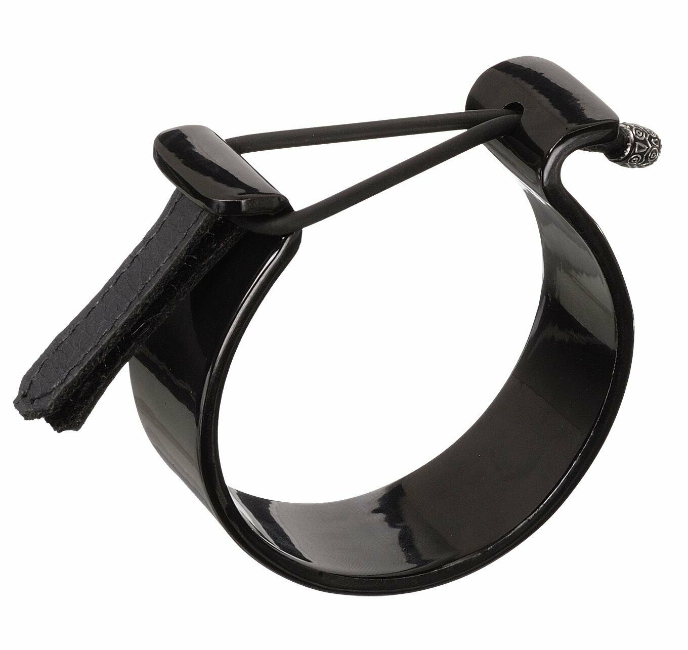 Black metal clamp on a white background