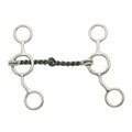 Metal horse bridle bit with a twisted rope on a white background