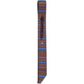Striped guitar case with a brown handle on a white background