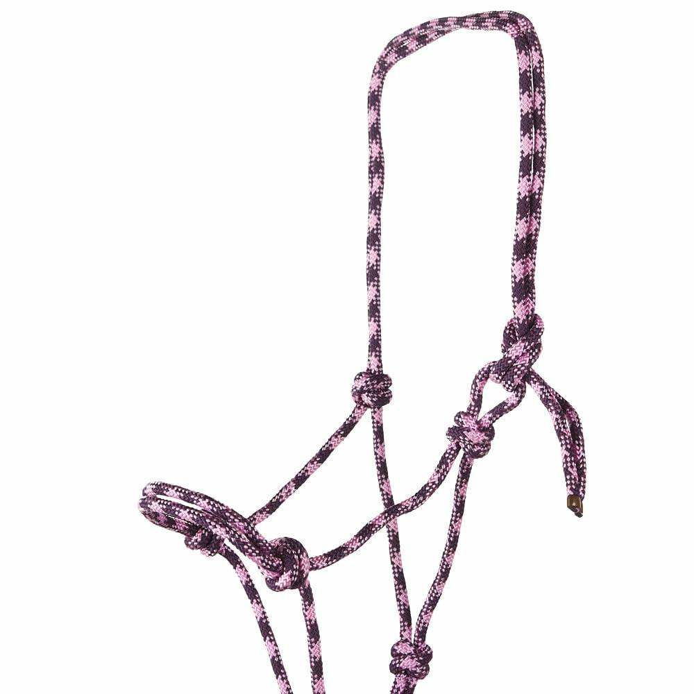 Pink and black patterned halter on a white background
