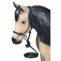 Horse head with a cowboy halter and lead on a white background
