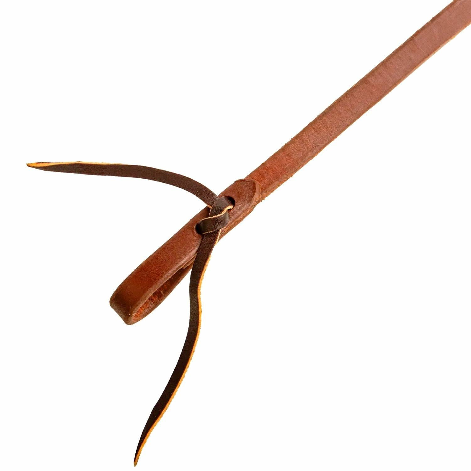 Brown leather strap with a bow on a white background