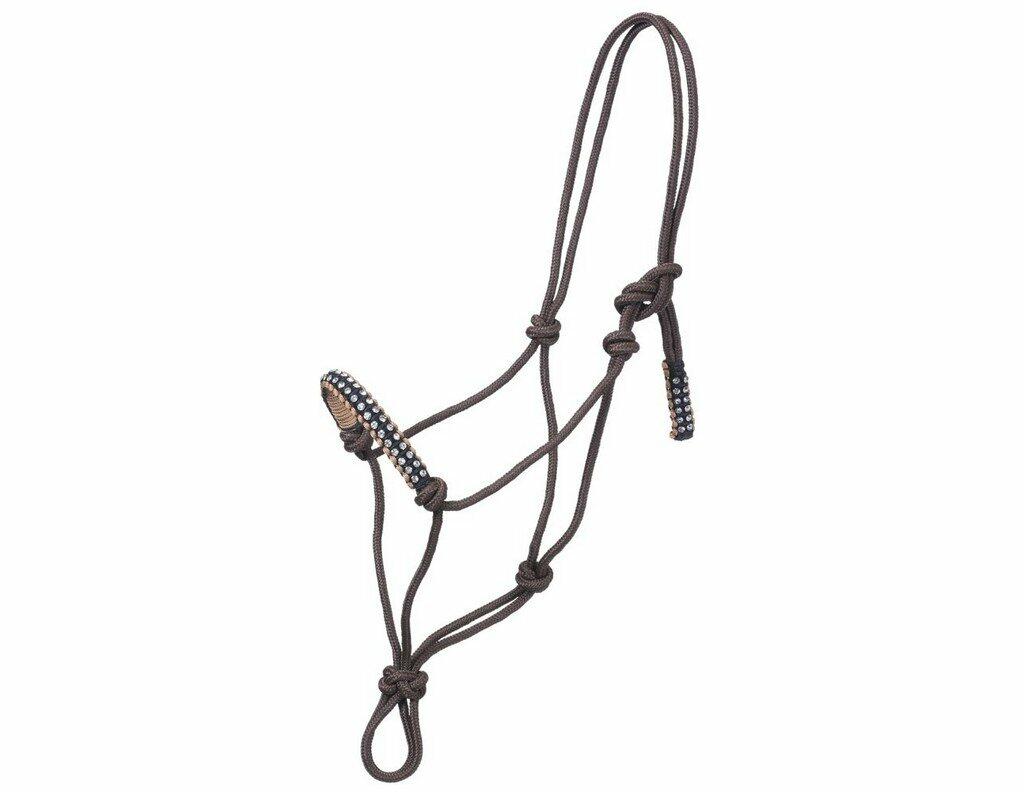 Tough-1 Mini Rope Halter w/Crystals BRN/Tan/Blk