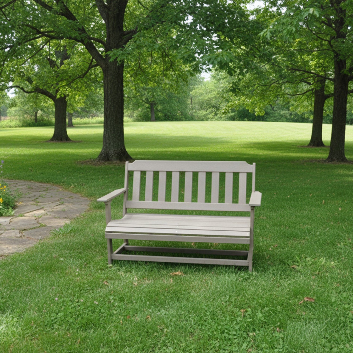 4 Foot Poly Outdoor Park Bench in Weathered wood color. 