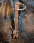 Light oil leather pony 1-ear Western headstall with acorn leaf tooling and silver buckle
