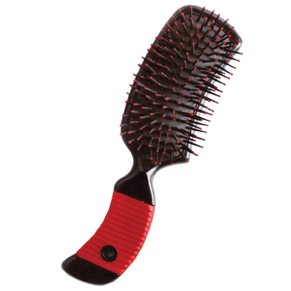 red and black hair brush.