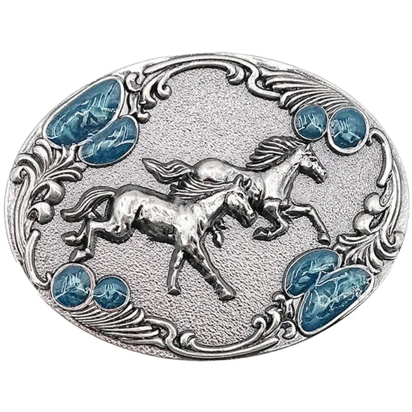 Belt buckle with running horses