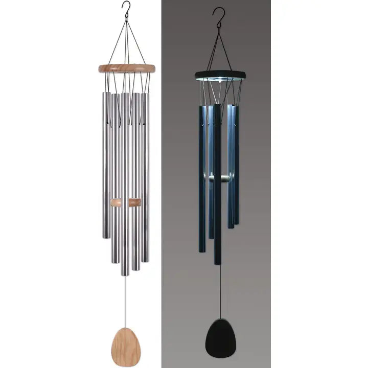 Solar windchime shown in day and night