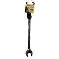 A Stanley 5/8" x 1/8" combination wrench with a black and yellow cardboard header card, shown against a plain white background.