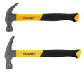 Two Stanley 16oz hammers with black and yellow handles on a white background