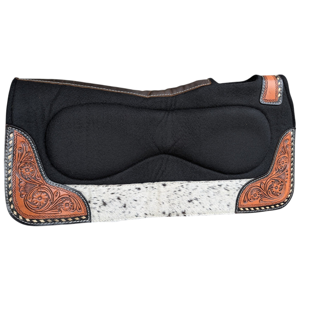 A western stock yard saddlery one inch felt built up pad with leather and buckstitch wear leathers and hairon 