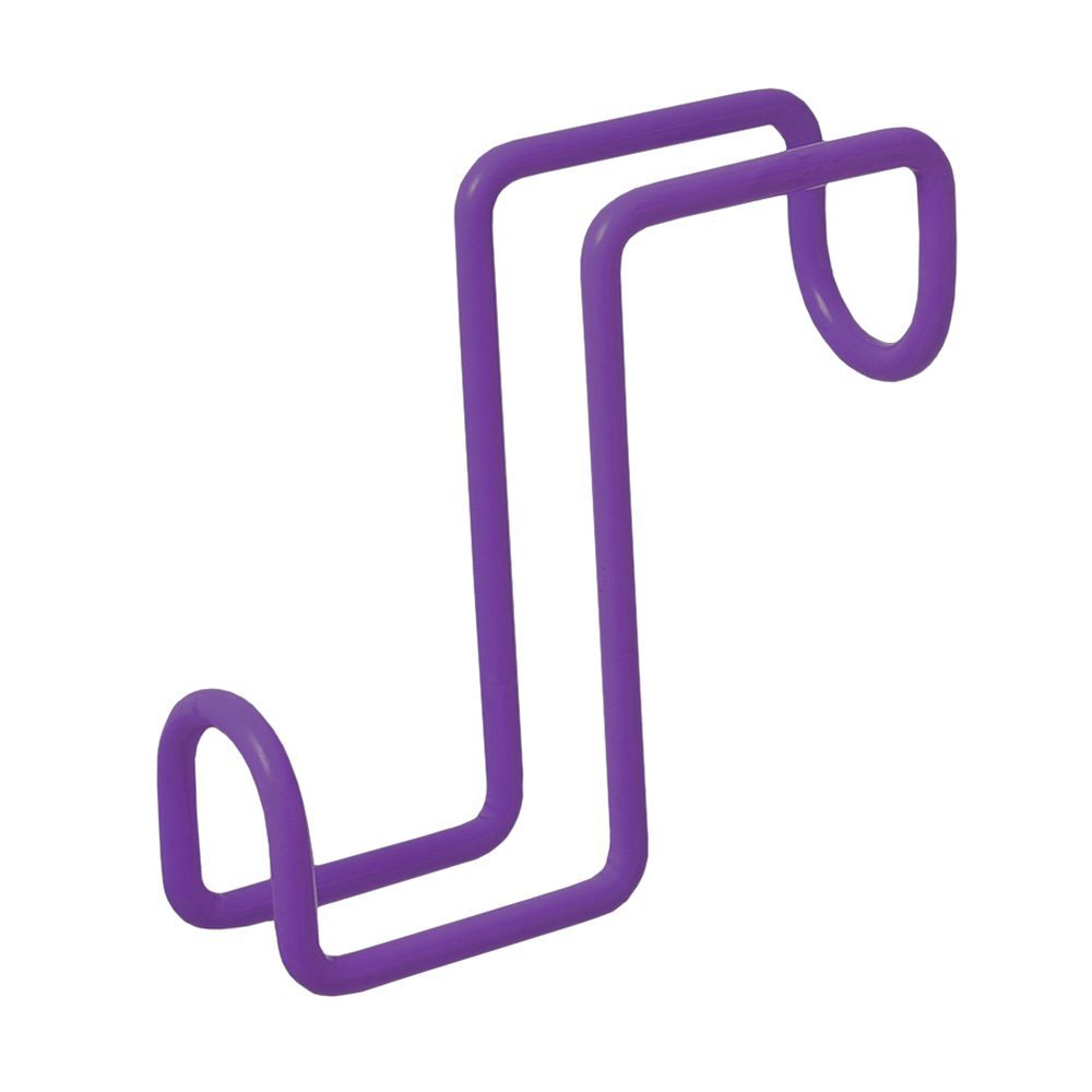 Purple metal hook for holding horse tack