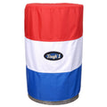 Red white and blue cover for a barrel