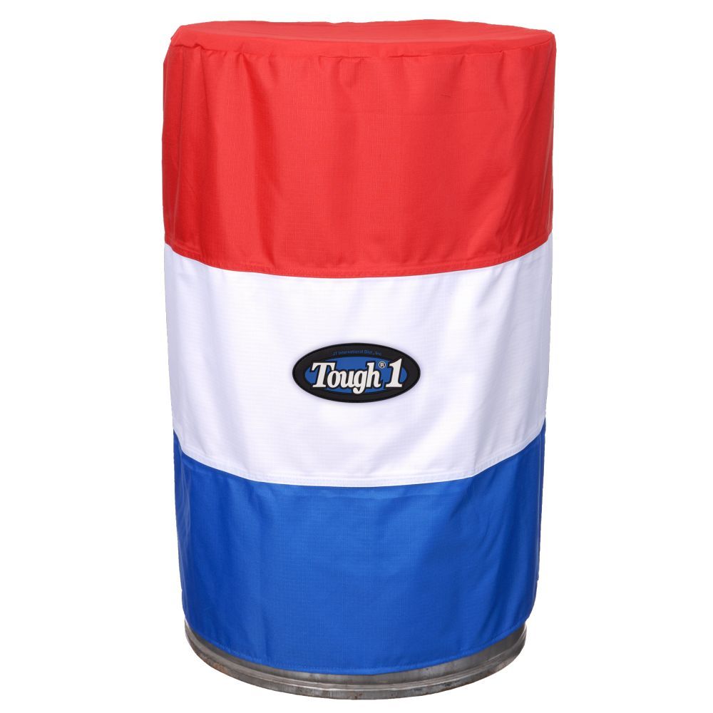 Red white and blue cover for a barrel
