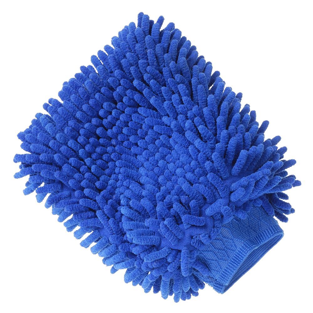 Blue chenille cleaning mitt