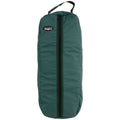 A dark green zippered storage bag with a top carry handle, featuring a black vertical zipper for bridle or halter storage